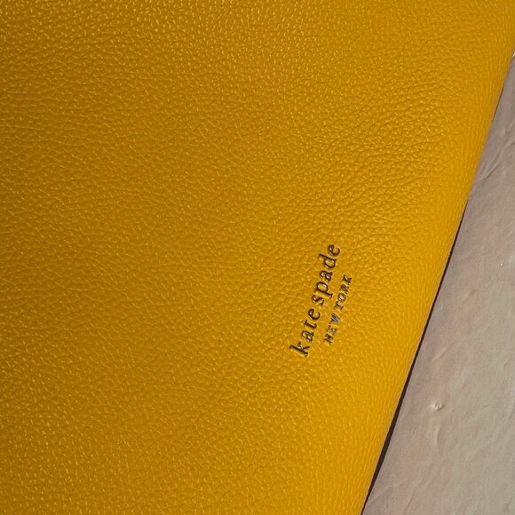 Kate Spade Large Lane Satchel Shoulder Bag Yellow Pebbled Leather Hobo Rare - Picture 10 of 13